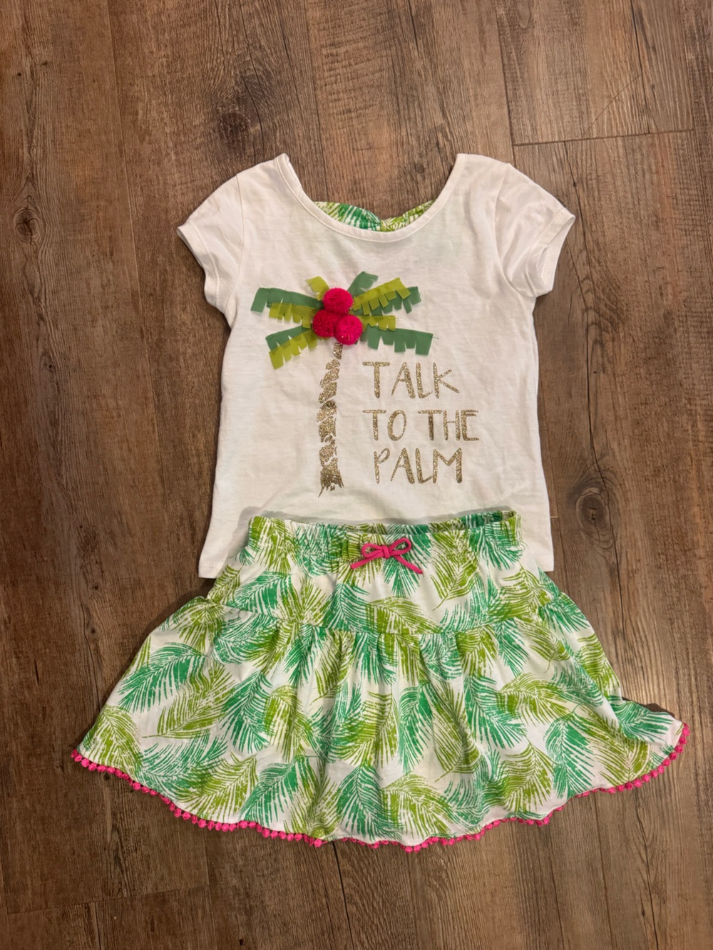 Isaac Mizrahi White & Green Palm Print Girls Skirt Set - 'Talk to the Palm'